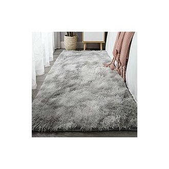 OEM Alfombra Moderna Zottelig Gris Y Blanca Para Sal&oacute;n, 80x120 Cm, Acogedora Alfombra Para Dormitorio, Ideal Para Suelos De Interior