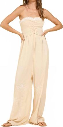 Surf Gypsy Smocked Wide-Leg Jumpsuit In Sand With Ivory