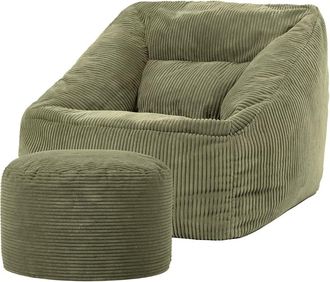 Icon Brand Puf sillón con reposapiés redondo de pana verde salvia