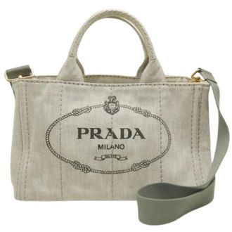 Prada Pre-owned Tote Bags, female, Beige, Size: ONE SIZE Pre-owned Denim Tote Bag