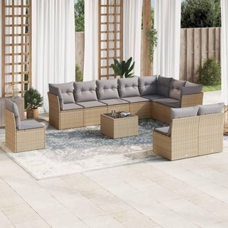 vidaXL Set De Sof&aacute;s De Jard&iacute;n 11pzas Con Cojines Rat&aacute;n Sint&eacute;tico Beige Vidaxl