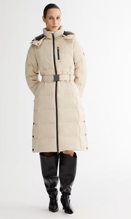 Orolay Celeste Long Hooded Belted Down Coat in Beige at Nordstrom, Size Xx-Large