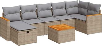 vidaXL Set De Sof&aacute;s De Jard&iacute;n Y Cojines 8 Piezas Rat&aacute;n Sint&eacute;tico Beige Vidaxl