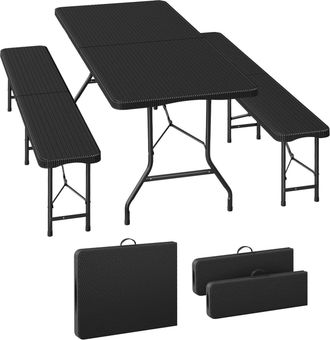 Woltu Woltu Conjunto Plegable De Jard&iacute;n De 3 Piezas, Mesa De 180 Cm Con 2 Bancos, Efecto Rat&aacute;n, Port&aacute;til Para 6-10 Personas Con Asa, Ideal Para Jard&iacute;n, Fies