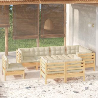 vidaXL Muebles De Jard&iacute;n 8 Pzas Y Cojines Madera Maciza De Pino Crema Vidaxl