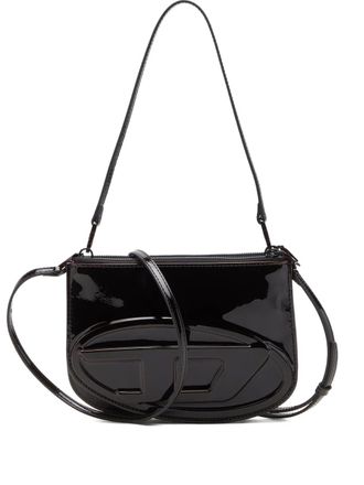 Diesel patent-leather logo shoulder bag - Black