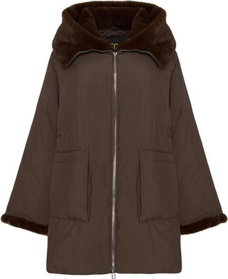 Cesare Gaspari Jas met capuchon en faux fur rand - Dames - Parka Jassen - Bruin - M - Polyester - Jassen