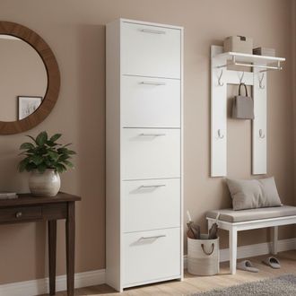 Dmora Zapatero Dbusi, Mueble De Entrada Polivalente Con 5 Puertas, Zapatero Moderno Con Baldas, 100% Made In Italy, 50x18h178 Cm, Blanco - Dmora