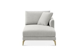Castlery Lena Right Chaise Sofa Customized, Performance Classic Twill Medium Grey Brass Legs, Spill Resistant, Removable Covers for Sofas