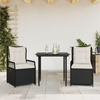 vidaXL Set Comedor De Jard&iacute;n 3 Pzas Con Cojines Rat&aacute;n Sint&eacute;tico Negro Vidaxl