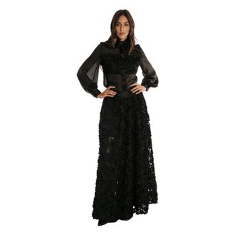 BABYLON Black Sheer Shirt with Golden Metallic Buttons