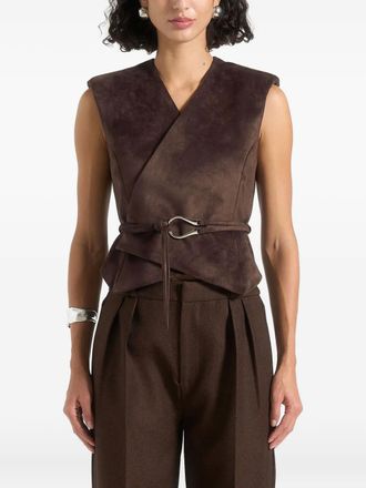 Manière De Voir Jeanne belted wrap suede waistcoat - women - Polyester/Elastane - 14 - Brown