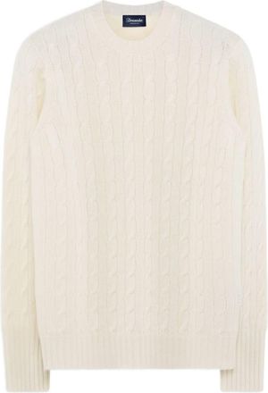 Drumohr Ribbed Cable Knit Crew Neck Wool Sweater