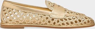 Stuart Weitzman Spencer Woven Metallic Leather Penny Loafers