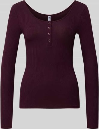 Pieces Slim Fit Langarmshirt aus Baumwoll-Mix Modell KITTE in Dunkelrot, Gr&ouml;&szlig;e XS