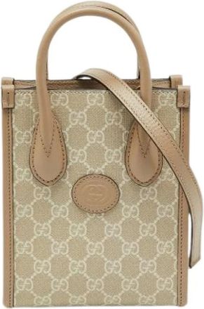 Gucci Pre-owned Tote Bags, female, Beige, Size: ONE SIZE Pre-owned Canvas gucci-bags