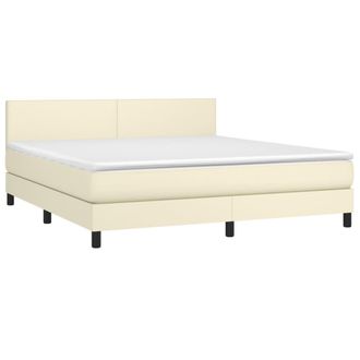 vidaXL Cama Box Spring Colch&oacute;n Y Led Cuero Sint&eacute;tico Crema 180x200 Cm Vidaxl