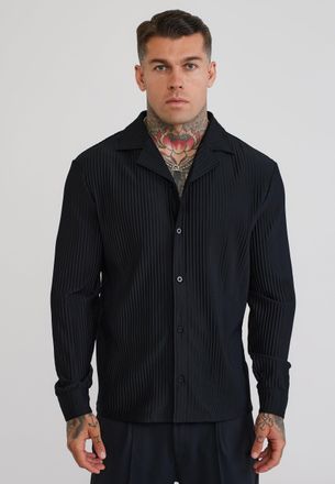 Siksilk Mens Black LS Plisse Shirt XXL