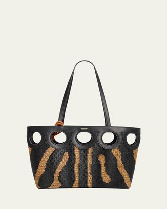 Ferragamo Gancini Outline Tote Bag in Raffia and Leather