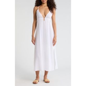 Sanctuary Crinkle Gauze Cover-Up Midi Dress in White at Nordstrom, Size X-Large