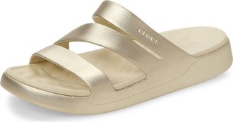 Crocs Getaway Waterproof Strappy Slide Sandal in Champagne Metallic at Nordstrom, Size 10