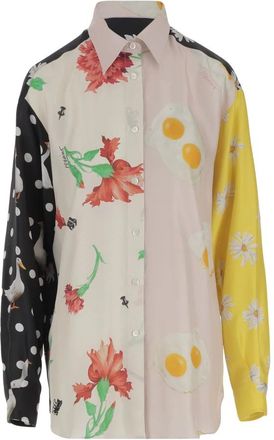 Moschino Zijden Patchwork Shirt met Contrasterende Prints - Dames - Overhemden - Veelkleurig - S - Overhemden