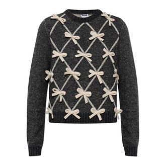 Moschino Sweater met Strikken - Dames - Ronde hals truien - Grijs - M - Wol - Truien & Vesten