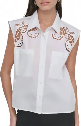 DKNY Cotton Sleeveless Shirt In White