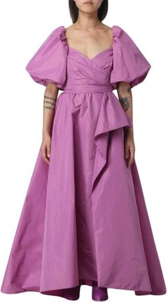 Pinko Pinko - Gonan Flared Gown met ballonmouwen - Dames - Jurken - Roze - Maat: S Poliester