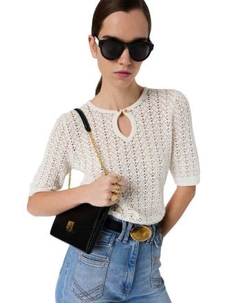 Gerard Darel Lazare Keyhole Neck Crochet Knit Sweater in Ecru at Nordstrom, Size X-Large