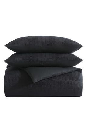 Vera Wang Waffle Stitch Pique Cotton Duvet Set in Black at Nordstrom Rack, Size Queen