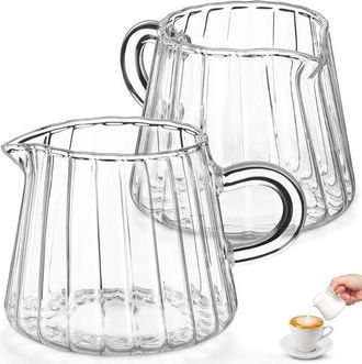OEM Dailygoods, Jarra De Leche De 200 Ml, Jarra De Vidrio Para Espumar Leche, Vidrio De Borosilicato, Asa C&oacute;moda, Transparente, Jarra De Leche