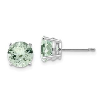 Diamond2Deal 14k White Gold 7mm Round Green Quartz Stud Earrings