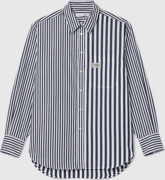 Lacoste Damesblouse van Lacoste X Bandier gestreepte katoenen poplin in marineblauw