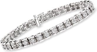 Ross-Simons Diamond Cluster Tennis Bracelet in Sterling Silver