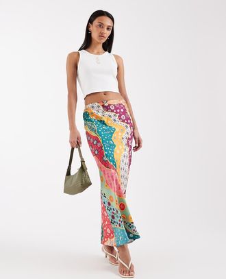 Never Fully Dressed Dorris - Gonna lunga in raso in tonalit&agrave; pastello-Multicolore