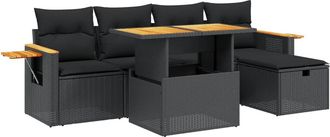 vidaXL Set De Sof&aacute;s De Jard&iacute;n 6 Piezas Y Cojines Rat&aacute;n Sint&eacute;tico Negro Vidaxl