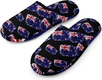 Generic Vintage New Zea-lands Flag Mens Cotton Slippers Memory Foam Comfort House Shoes Winter Indoor Slipper for Hotel Casa Spa