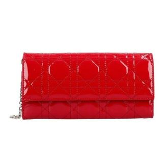 Dior Pre-owned Clutches, female, Red, Size: ONE SIZE Pre-owned Cannage Wallet on Chain