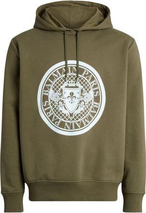 Balmain Bedrukte hoodie - Heren - Hoodies - Groen - XL - Katoen - Hoodies & sweatvesten