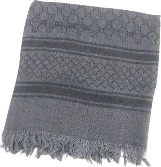 Gucci Pre-owned Scarves, male, Gray, Size: ONE SIZE Pre-owned Diamante Check Pattern Wool Scarf