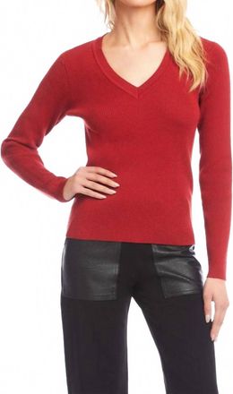 Karen Kane Ribbed V-Neck Sweater In Tomato