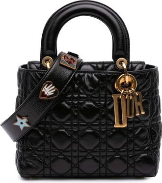 Dior Pre-owned Womens Lady Top Handle Quilted Bag - Black Leather - One Size