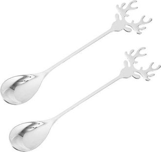 OEM Juego De 2 Cucharas Navide&ntilde;as Para Remover Bebidas Y Postres: Cucharas De C&oacute;ctel Y Cucharas De Mesa De Acero Inoxidable Para Ocasiones Festivas
