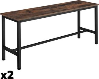 TecTake Set de 2 bancos de estilo industrial 108x32,5x50 cm, madera oscura
