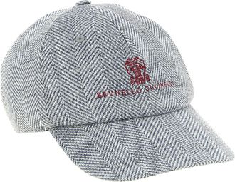 Brunello Cucinelli Chevron Wool-Blend Baseball Cap - Blue