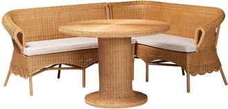 Baxton Studio Rashtin Bohemian Rattan 3Pc Dining Nook Set