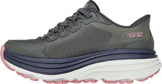 Skechers Womens Max Cushioning Zirrus Trekking Low Cut Shoes, Olive Textile/Synthetic Pink Trim, 6.5 UK