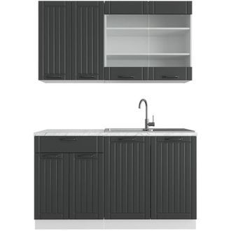 Vicco Cocina Para Solteros Fame-line, Antracita Casa De Campo/blanco, 140 Cm, Et M&aacute;rmol