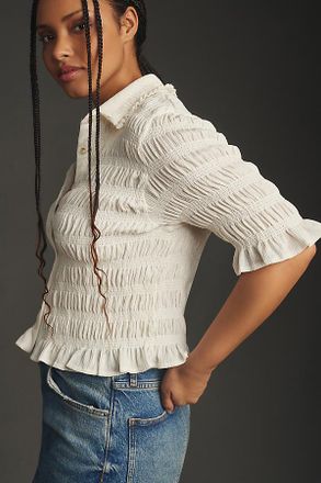 Maeve Smocked Button-Front Top